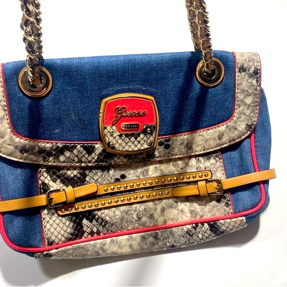 Guess Bags Gues Y2k Vintage Millennial Jean Snake Print Pink Chain